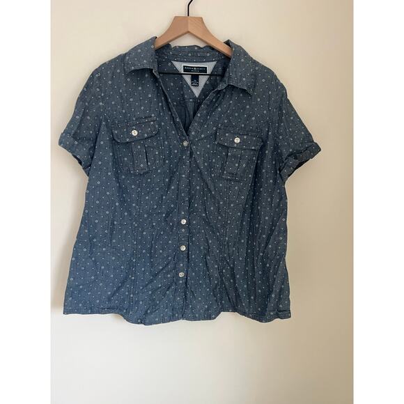 Karen Scott Tops - Karen Scott Button Down Cotton Short Sleeve Shirt